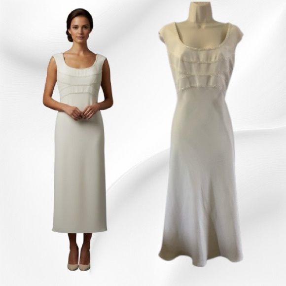 Jones New York Dresses & Skirts - Jones New York Dress White Beaded Midi Length Gown Size 12
